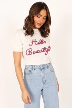 Hello Beautiful Short Sleeve Knit Sweater - White