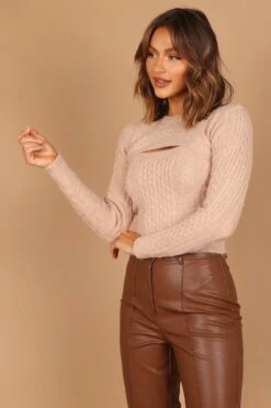 Jameela Cropped Cutout Knit Sweater - Beige -Giordano Style petal and pup usa knitwear jameela cropped cutout knit sweater beige 32600343183537