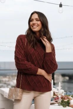 Justine Turtleneck Cable Knit Sweater - Chocolate Brown
