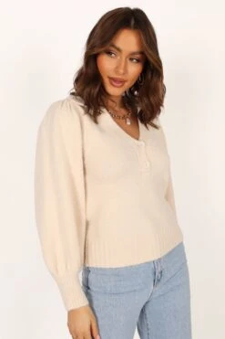 Kahlani Button Front Knit Sweater - Cream -Giordano Style petal and pup usa knitwear kahlani button front knit sweater cream 33960023163057
