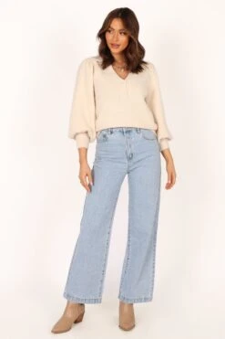 Kahlani Button Front Knit Sweater - Cream -Giordano Style petal and pup usa knitwear kahlani button front knit sweater cream 33960023228593