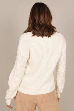 Katrina Textured Sleeve Crewneck Knit Sweater - White -Giordano Style petal and pup usa knitwear katrina textured sleeve crewneck knit sweater white 33319723532465