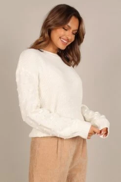 Katrina Textured Sleeve Crewneck Knit Sweater - White -Giordano Style petal and pup usa knitwear katrina textured sleeve crewneck knit sweater white 33319723565233