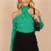 Kayden Cold Shoulder Cut Out Knit Sweater - Green -Giordano Style petal and pup usa knitwear kayden cold shoulder cut out knit sweater green 32564187037873