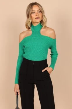 Kayden Cold Shoulder Cut Out Knit Sweater - Green -Giordano Style petal and pup usa knitwear kayden cold shoulder cut out knit sweater green 32564187398321
