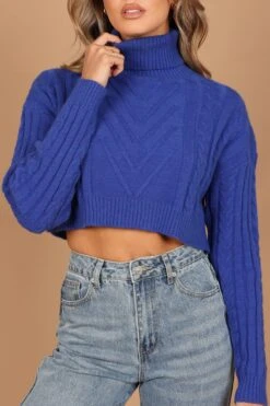 Kellan Turtleneck Cable Crop Knit Sweater - Blue 13 Kellan Turtleneck Cable Crop Knit Sweater - Blue -Giordano Style petal and pup usa knitwear kellan turtleneck cable crop knit sweater blue 32589128728753