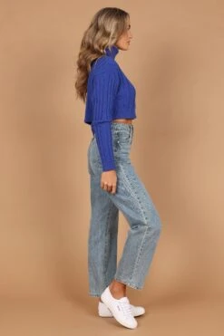 Kellan Turtleneck Cable Crop Knit Sweater - Blue 12 Kellan Turtleneck Cable Crop Knit Sweater - Blue -Giordano Style petal and pup usa knitwear kellan turtleneck cable crop knit sweater blue 32589128859825