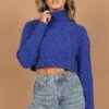 Kellan Turtleneck Cable Crop Knit Sweater - Blue -Giordano Style petal and pup usa knitwear kellan turtleneck cable crop knit sweater blue 32589128925361