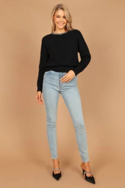 Liv Chain Detail Knit Sweater - Black -Giordano Style petal and pup usa knitwear liv chain detail knit sweater black 32564206239921