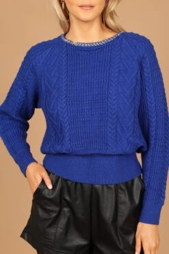 Liv Chain Detail Knit Sweater - Blue -Giordano Style petal and pup usa knitwear liv chain detail knit sweater blue 32564208533681