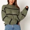 Magdalena Striped Knit Sweater - Khaki -Giordano Style petal and pup usa knitwear magdalena striped knit sweater khaki 34024229666993