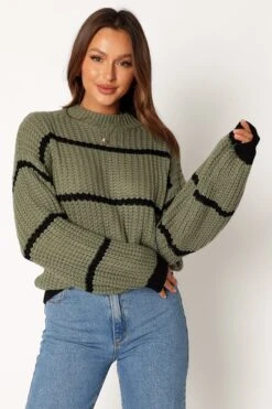 Magdalena Striped Knit Sweater - Khaki