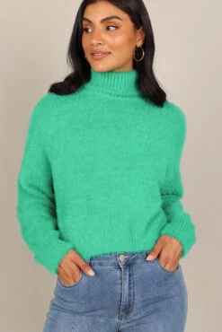 Monica Fuzzy Turtleneck Knit Sweater - Green