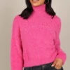 Monica Fuzzy Turtleneck Knit Sweater - Hot Pink -Giordano Style petal and pup usa knitwear monica fuzzy turtleneck knit sweater hot pink 32798633623729