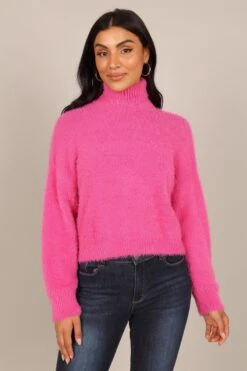 Monica Fuzzy Turtleneck Knit Sweater - Hot Pink -Giordano Style petal and pup usa knitwear monica fuzzy turtleneck knit sweater hot pink 32798633787569