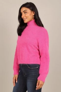Monica Fuzzy Turtleneck Knit Sweater - Hot Pink -Giordano Style petal and pup usa knitwear monica fuzzy turtleneck knit sweater hot pink 32798633820337