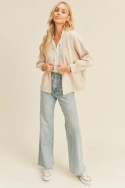 Open Knit Cardigan - Wheat -Giordano Style petal and pup usa knitwear open knit cardigan 33264447258801