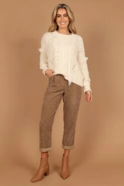 Piper Crewneck Fringed Knit Sweater - Ivory -Giordano Style petal and pup usa knitwear piper crewneck fringed knit sweater ivory 32627506774193