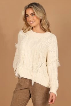Piper Crewneck Fringed Knit Sweater - Ivory -Giordano Style petal and pup usa knitwear piper crewneck fringed knit sweater ivory 32627506806961
