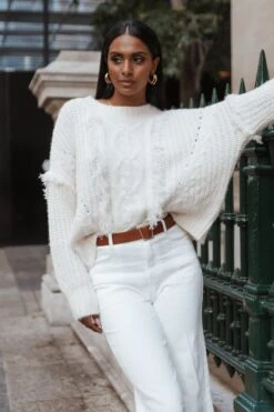 Piper Crewneck Fringed Knit Sweater - Ivory