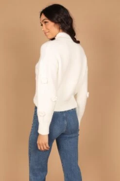 Raquel Mock Neck Flower Detail Knit Sweater - White -Giordano Style petal and pup usa knitwear raquel mock neck flower detail knit sweater white 32542546755761