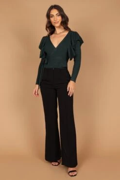 Reese Ruffle Shoulder Wrap Knit Sweater - Hunter Green -Giordano Style petal and pup usa knitwear reese ruffle shoulder wrap knit sweater hunter green 32542549770417