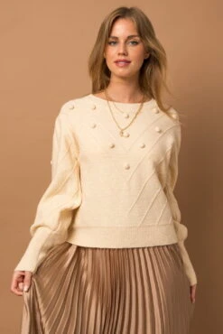 Sammy Bell Sleeve Crewneck Knit Sweater - Cream
