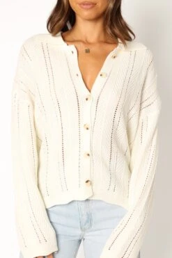 Simone Button Front Collar Knit Sweater - White -Giordano Style petal and pup usa knitwear simone button front collar knit sweater white 33987174006961