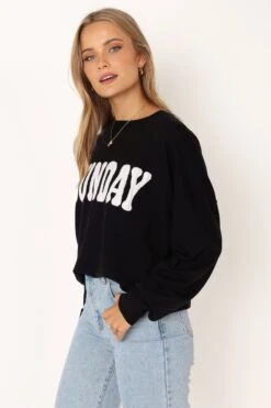 Sunday Crewneck Knit Sweater - Black -Giordano Style petal and pup usa knitwear sunday crewneck knit sweater black 34024227635377