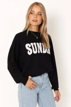 Sunday Crewneck Knit Sweater - Black -Giordano Style petal and pup usa knitwear sunday crewneck knit sweater black 34024227700913