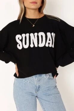 Sunday Crewneck Knit Sweater - Black -Giordano Style petal and pup usa knitwear sunday crewneck knit sweater black 34024227733681