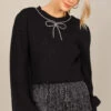 Taylor Rhinestone Bow Knit Sweater - Black -Giordano Style petal and pup usa knitwear taylor rhinestone bow knit sweater black 32847162867889