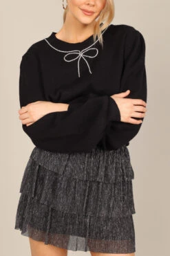 Taylor Rhinestone Bow Knit Sweater - Black -Giordano Style petal and pup usa knitwear taylor rhinestone bow knit sweater black 32847162966193