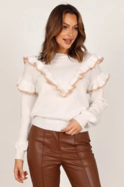 Tessa Ruffle Detail Knit Sweater - White 19 Tessa Ruffle Detail Knit Sweater - White -Giordano Style petal and pup usa knitwear tessa ruffle detail knit sweater white 33245851222193