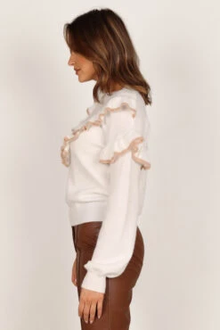 Tessa Ruffle Detail Knit Sweater - White 17 Tessa Ruffle Detail Knit Sweater - White -Giordano Style petal and pup usa knitwear tessa ruffle detail knit sweater white 33245851517105