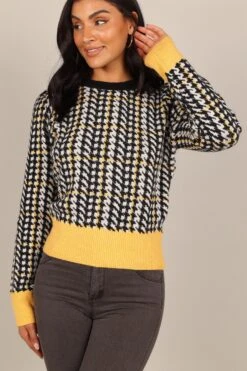 Tina Houndstooth Knit Sweater - Black/Mustard -Giordano Style petal and pup usa knitwear tina houndstooth knit sweater black mustard 32847163982001