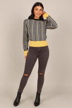 Tina Houndstooth Knit Sweater - Black/Mustard -Giordano Style petal and pup usa knitwear tina houndstooth knit sweater black mustard 32847164047537