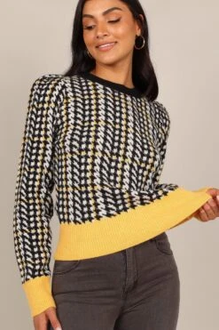 Tina Houndstooth Knit Sweater - Black/Mustard -Giordano Style petal and pup usa knitwear tina houndstooth knit sweater black mustard 32847164080305