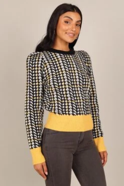 Tina Houndstooth Knit Sweater - Black/Mustard -Giordano Style petal and pup usa knitwear tina houndstooth knit sweater black mustard 32847164113073
