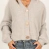 Willow Fuzzy Large Button Cardigan - Light Grey -Giordano Style petal and pup usa knitwear willow fuzzy large button cardigan light grey 33381630640305