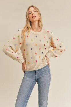 Multi Color Yarn Detailed Knit Sweater - Oat