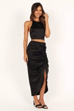 Angelique Open Back Crop Two Piece Set - Black -Giordano Style petal and pup usa sets angelique open back crop two piece set black 33453911244977