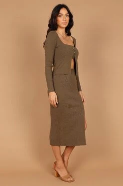 Luna Knitted Three Piece Set - Olive -Giordano Style petal and pup usa sets luna knitted three piece set olive 32535374626993