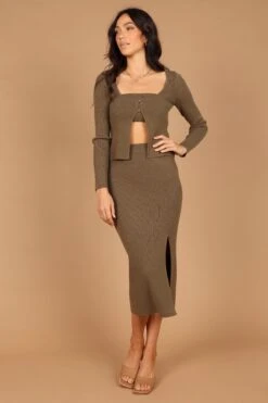 Luna Knitted Three Piece Set - Olive -Giordano Style petal and pup usa sets luna knitted three piece set olive 32535374659761