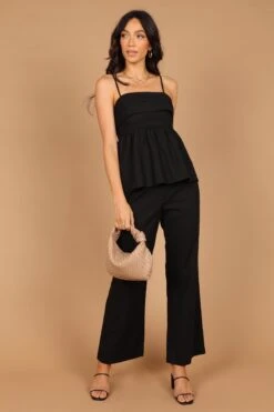 Venessa Pleated Babydoll Camisole Set - Black