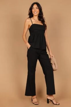 Venessa Pleated Babydoll Camisole Set - Black -Giordano Style petal and pup usa sets venessa pleated babydoll camisole set black 32557446594737