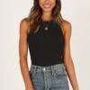 Ari Ribbed Tank Top - Black -Giordano Style petal and pup usa tops ari ribbed tank top black 33500163604657