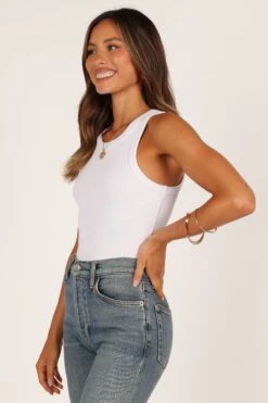 Ari Ribbed Tank Top - White -Giordano Style petal and pup usa tops ari ribbed tank top white 33276577644721