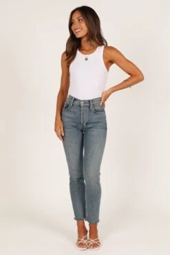 Ari Ribbed Tank Top - White -Giordano Style petal and pup usa tops ari ribbed tank top white 33276578136241