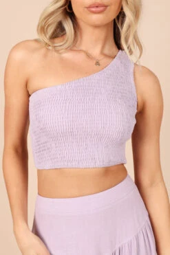 August Shirred Cropped Top - Lilac -Giordano Style petal and pup usa tops august shirred cropped top lilac 32317556687025